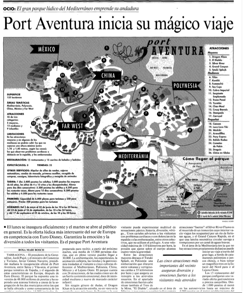 De geschiedenis van PortAventura: Artikel over Port Aventua gepubliceerd door een Spaanse krant in 1995